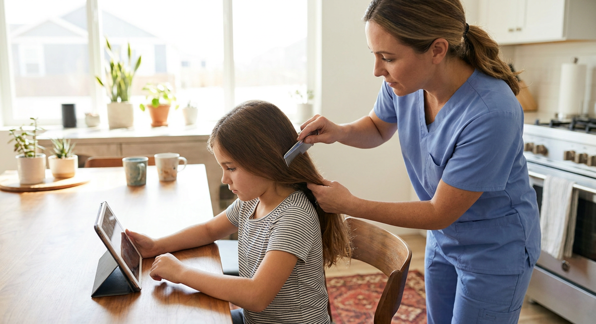 Professional lice treatment technician providing in-home service in New Jersey