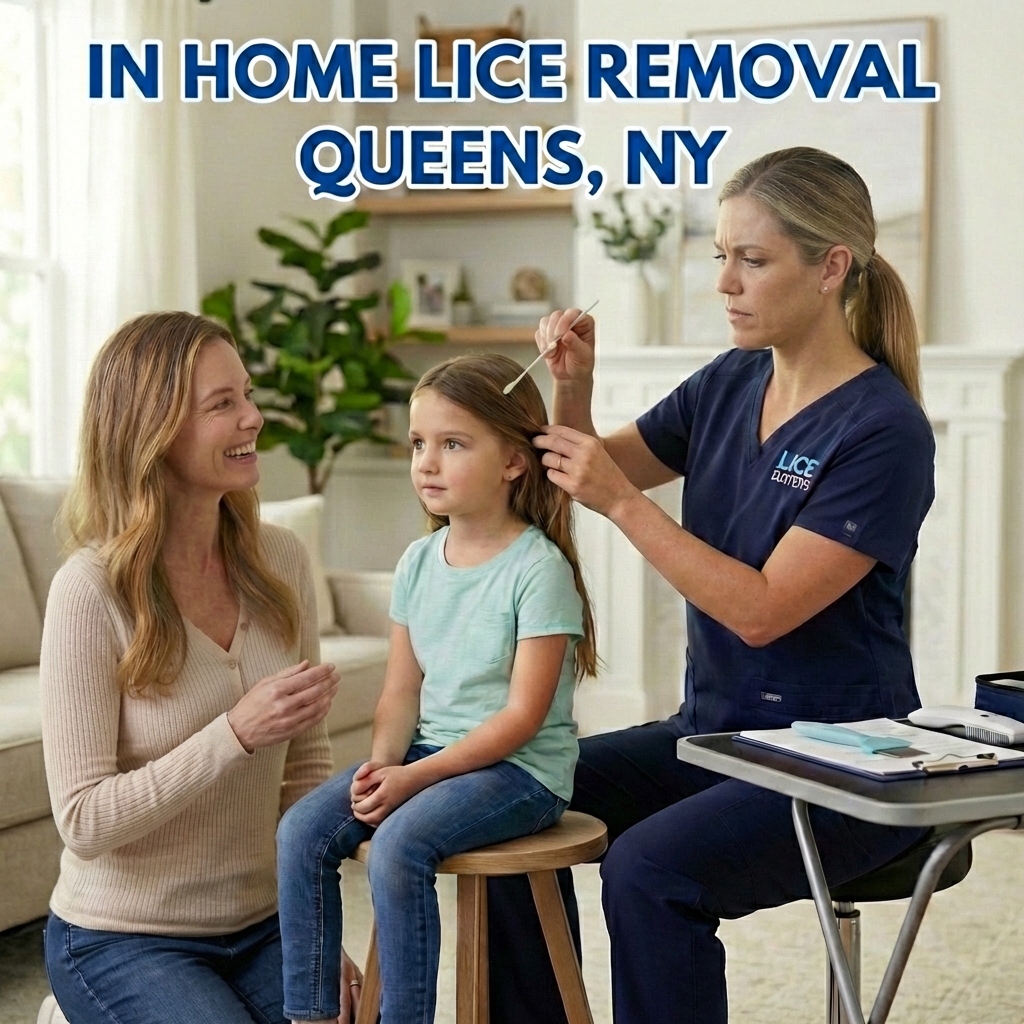 Professional lice treatment technician providing in-home service